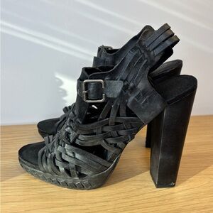 Naughty Monkey Sandals Bingo‎ Star Black Leather Strappy Womens 9 Heels Stiletto
